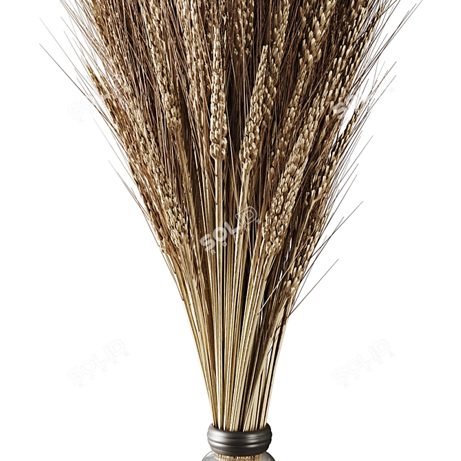 Dried Wheat Glass Vase Decor 3D model image 4