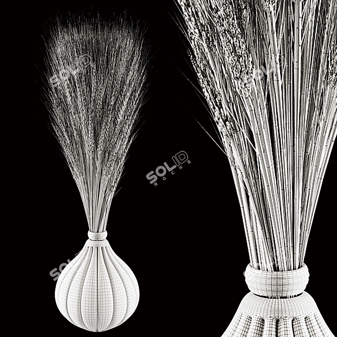 Dried Wheat Glass Vase Decor 3D model image 7