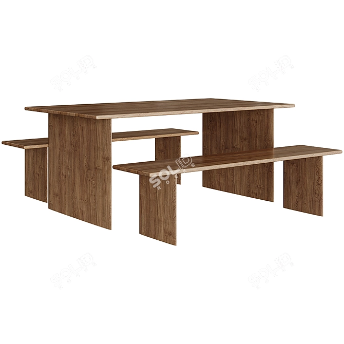 Anton Solid Wood Dining Table 3D model image 1