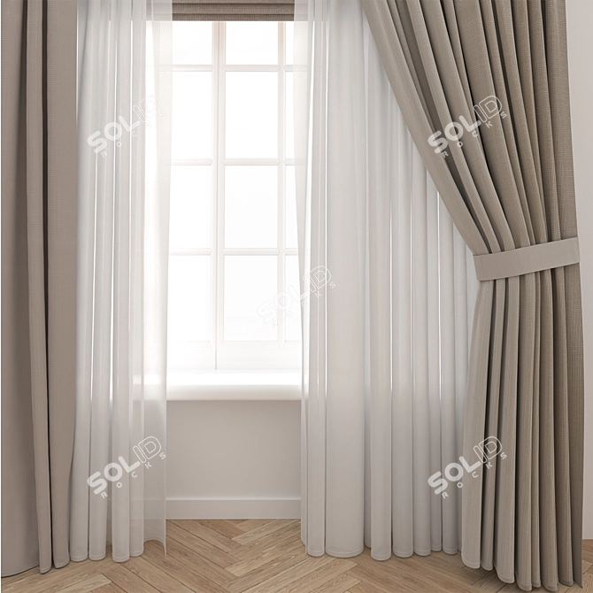 Wooden Window Curtain Parquet 3D 3D model image 2