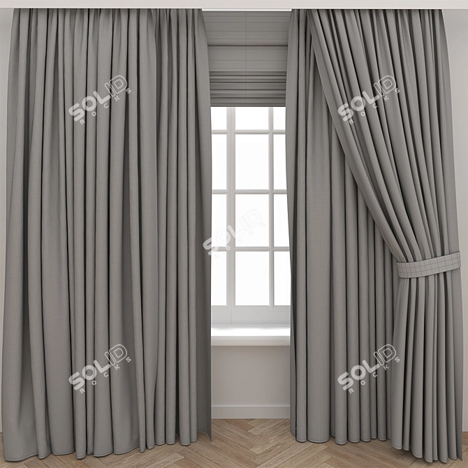 Wooden Window Curtain Parquet 3D 3D model image 3