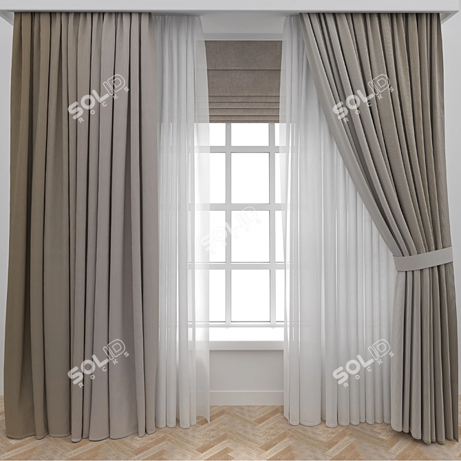 Wooden Window Curtain Parquet 3D 3D model image 4