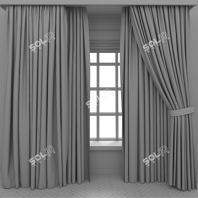 Wooden Window Curtain Parquet 3D 3D model image 5