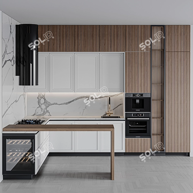 Adjustable Modern Kitchen Unit 3D model image 1