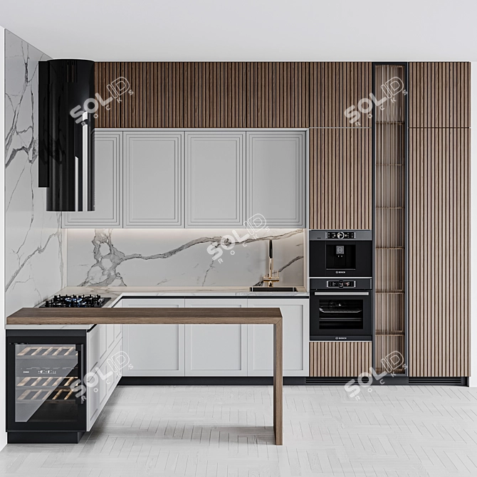 Adjustable Modern Kitchen Unit 3D model image 2