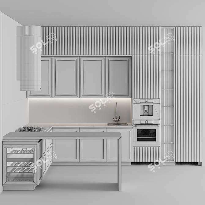 Adjustable Modern Kitchen Unit 3D model image 9