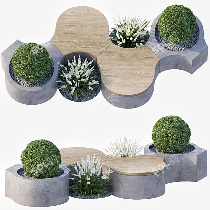 Urban Bench with Greenery 3D 3D model image 1