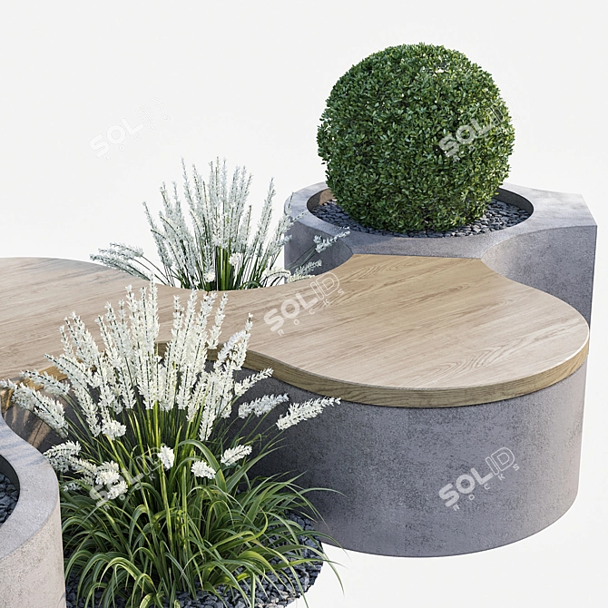 Urban Bench with Greenery 3D 3D model image 2