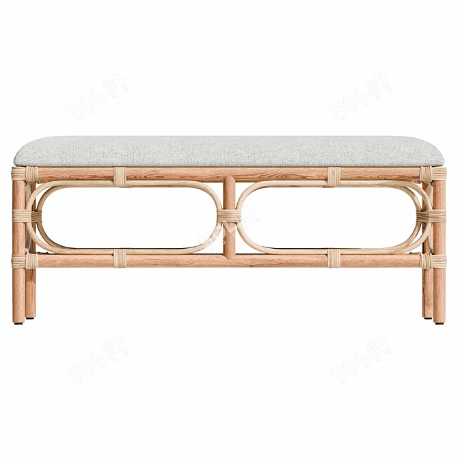 Laguna White Rattan Bench 3D model image 2