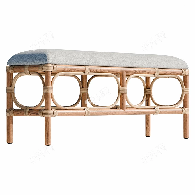 Laguna White Rattan Bench 3D model image 4