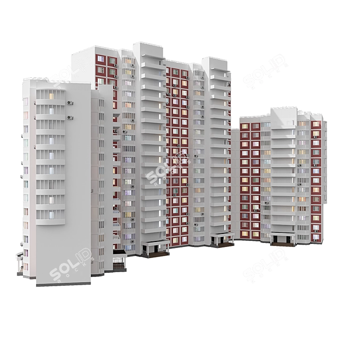 Versatile Residential Complex with 4 Sections 3D model image 1