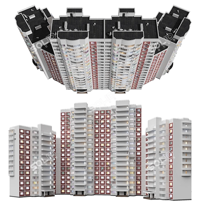 Versatile Residential Complex with 4 Sections 3D model image 2