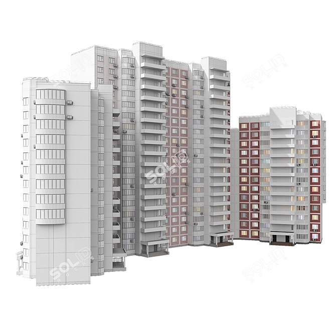 Versatile Residential Complex with 4 Sections 3D model image 4
