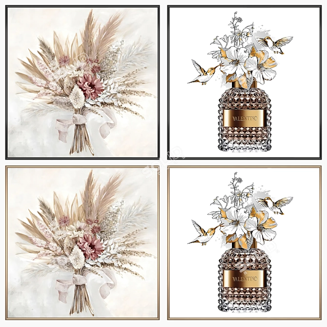 Wall Art Set with Frames 3D model image 2