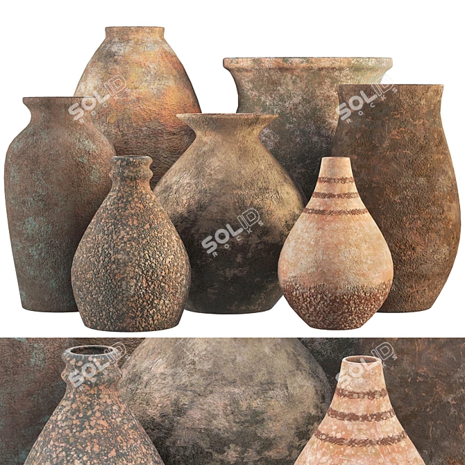 Vibrant 7-Piece Vase Collection 3D model image 1