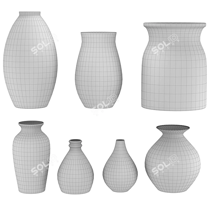 Vibrant 7-Piece Vase Collection 3D model image 4