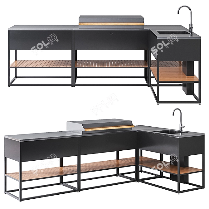 Outdoor Corner Kitchen Module, Gas Grill 3D model image 1