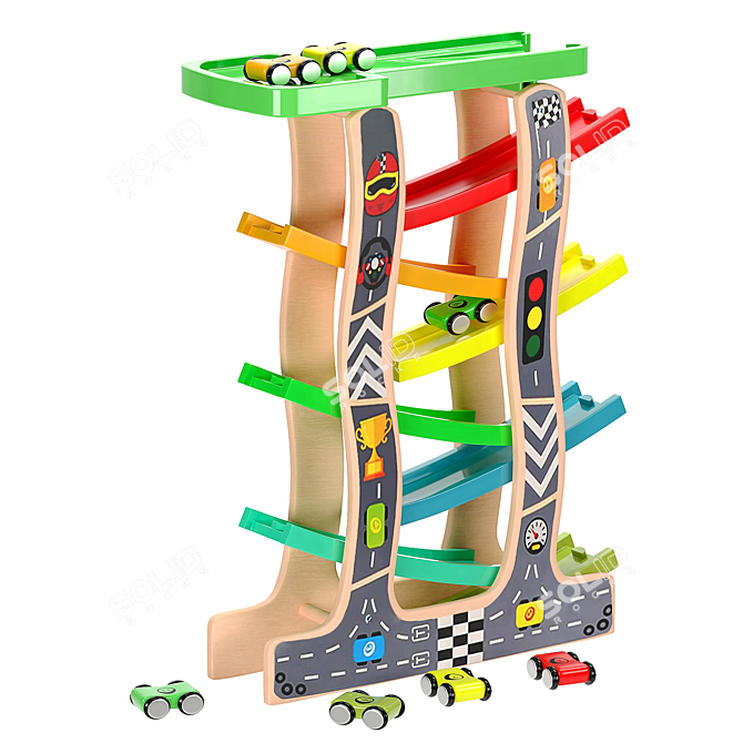 Rainbow Racer Wooden Ramp Toy 3D model image 1