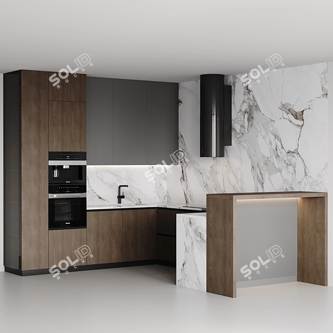 Customizable Modern Kitchen Set 3D model image 1