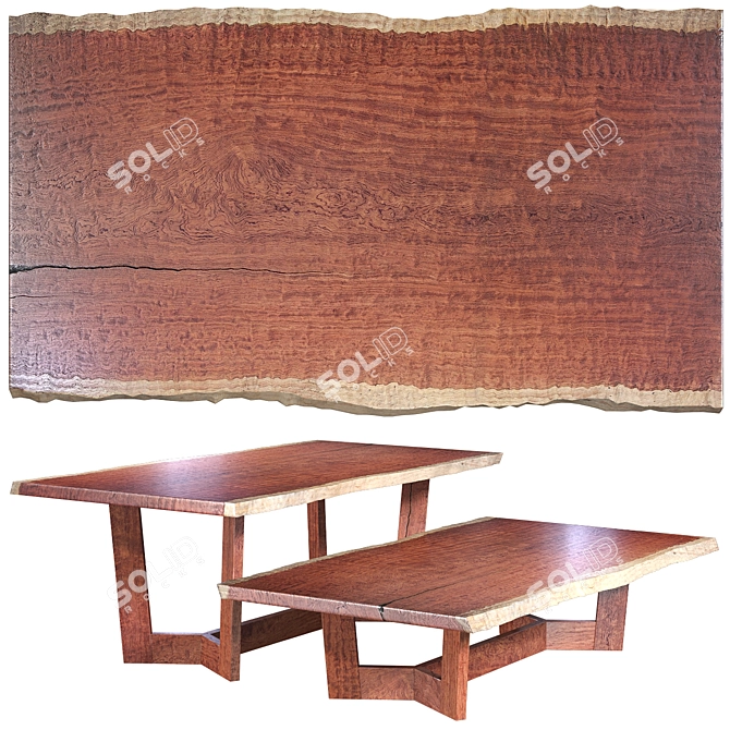 Bubinga Slabs Wooden Table Set 3D model image 1