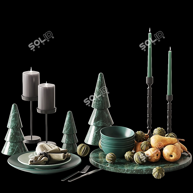 Marble Christmas Kitchen Decor 3D model image 2