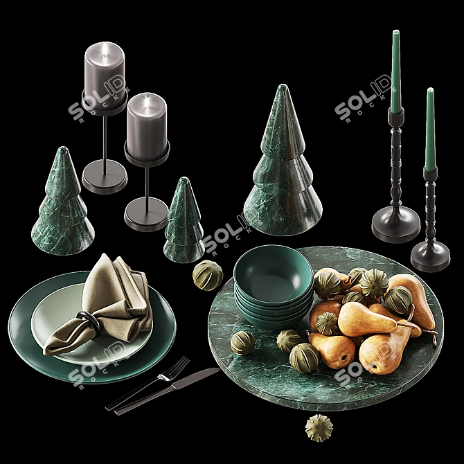 Marble Christmas Kitchen Decor 3D model image 5