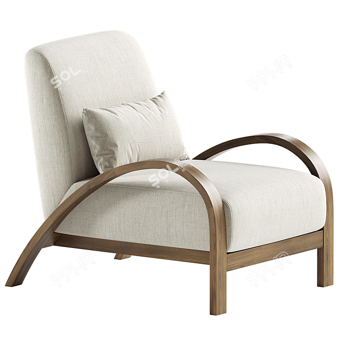 Modern Bentwood Bouclé Armchair 3D model image 15