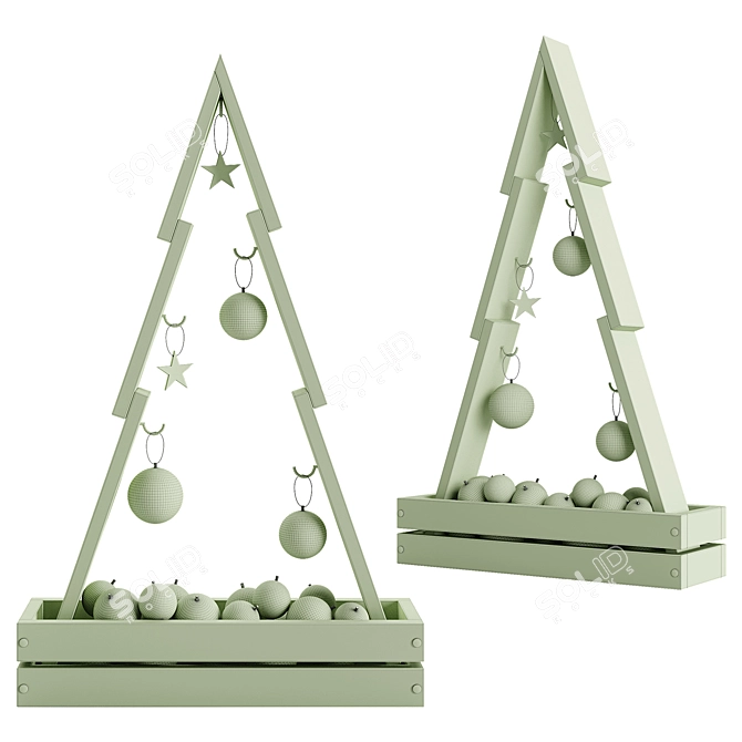 Handmade Wooden Christmas Tree Set 3D model image 3