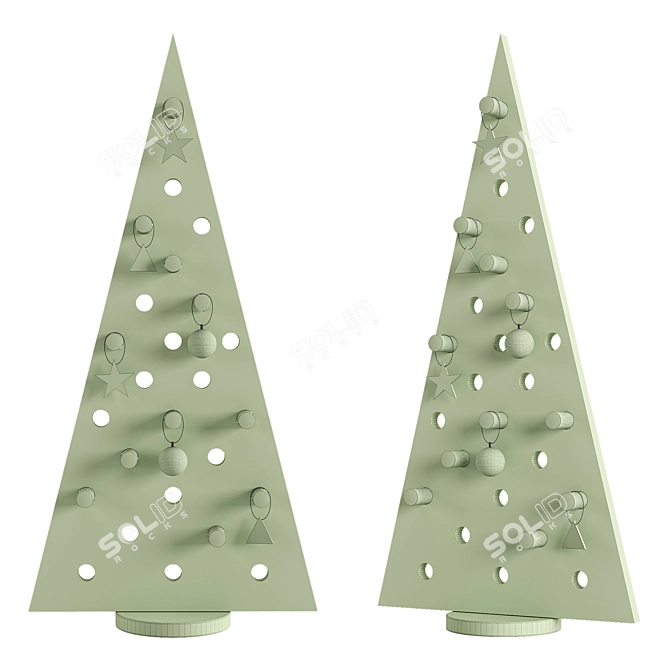 Handmade Wooden Christmas Tree Set 3D model image 4