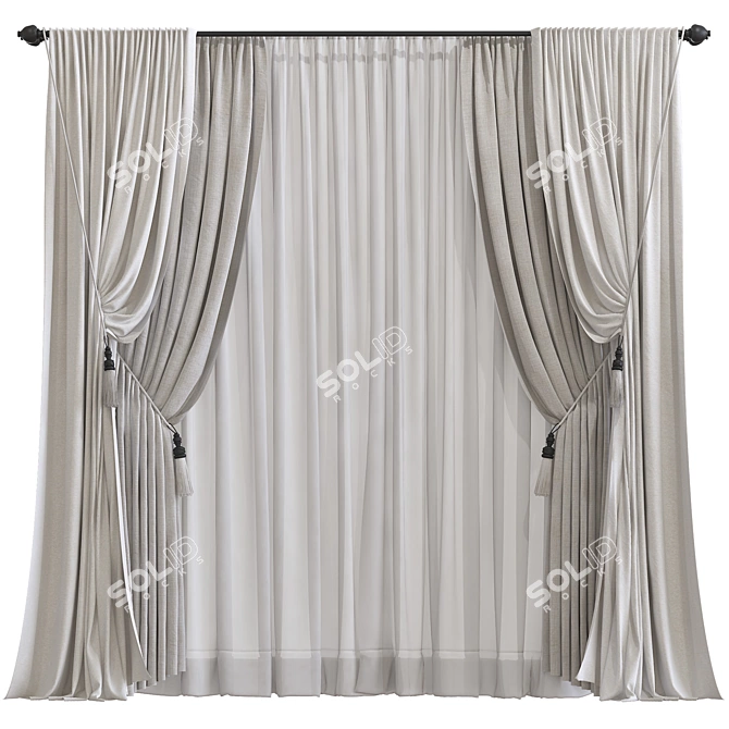  3D Folded Curtain Model 3D model image 1