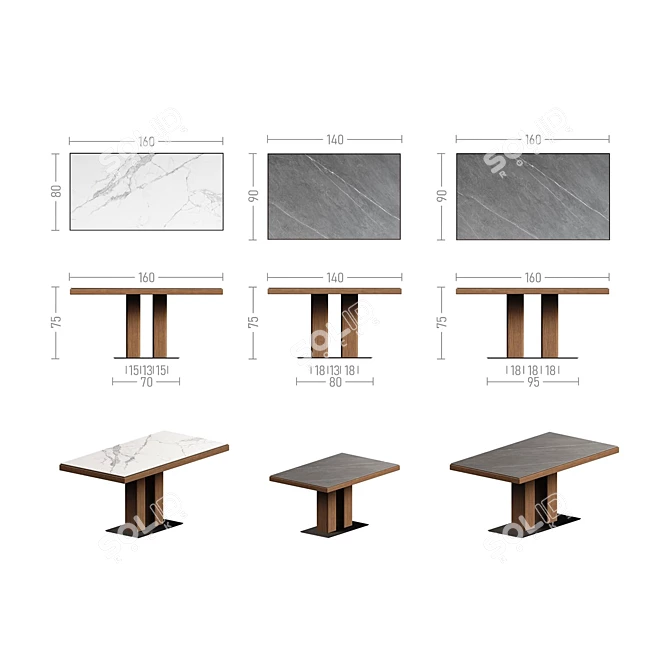 Twix 2 Dining Tables Set 3D model image 3