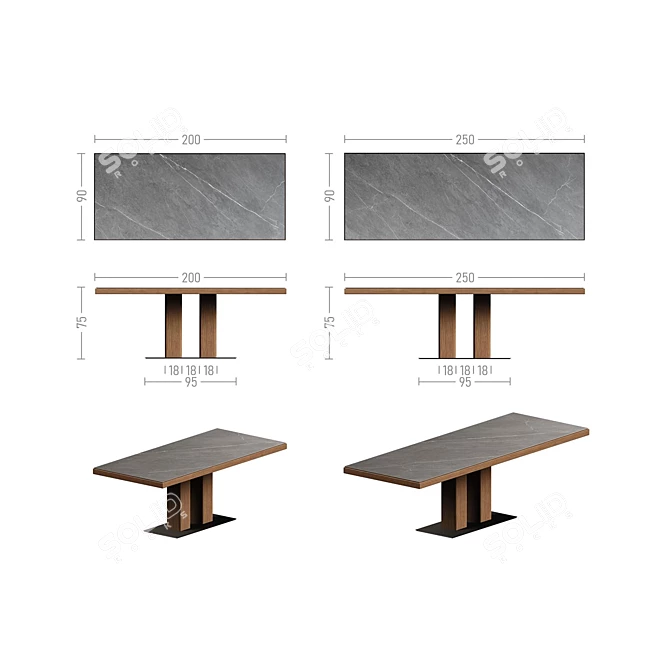 Twix 2 Dining Tables Set 3D model image 4