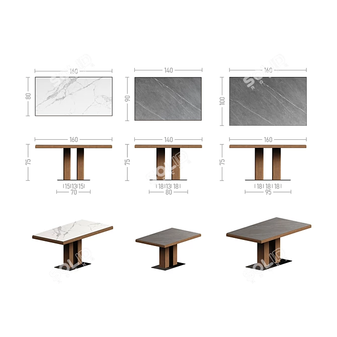 Twix 2 Dining Tables Set 3D model image 6