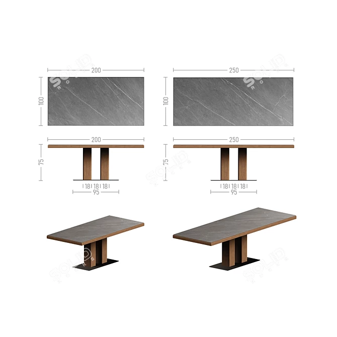 Twix 2 Dining Tables Set 3D model image 7