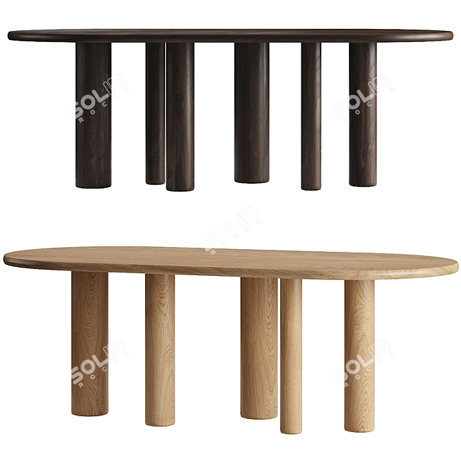 Natural Ash Oval Dining Table 3D model image 1