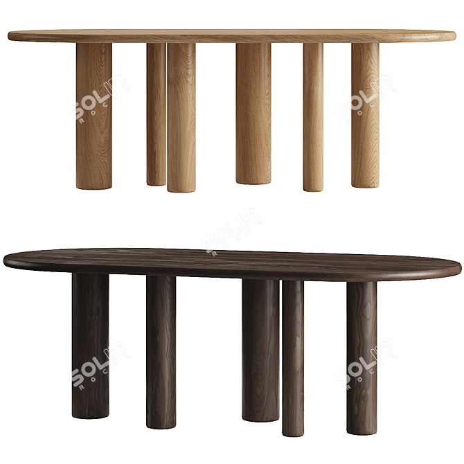 Natural Ash Oval Dining Table 3D model image 2