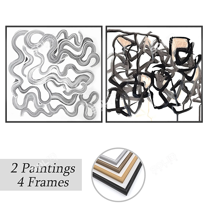Artwork Set with Diverse Frames 3D model image 3