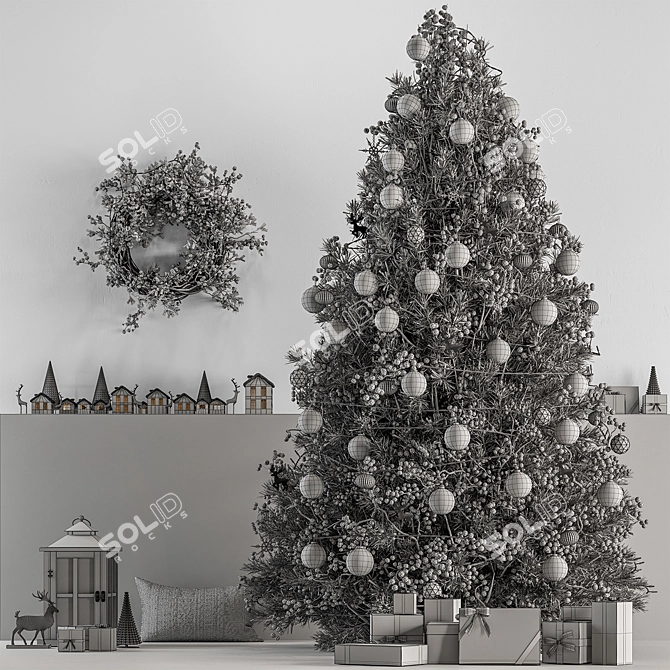 Festive Christmas Tree Decor Set 3D model image 4