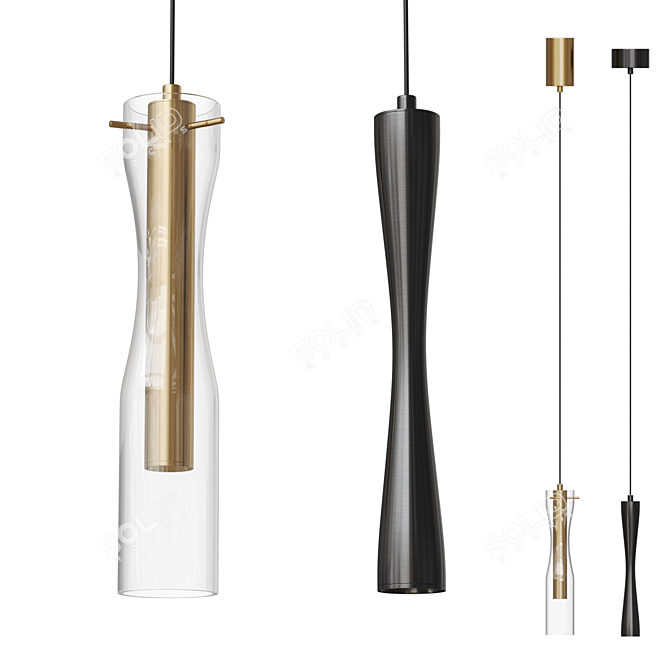 Sculpted Brass LED Pendant Light 3D model image 1