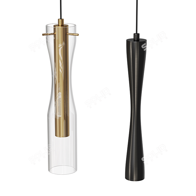 Sculpted Brass LED Pendant Light 3D model image 2