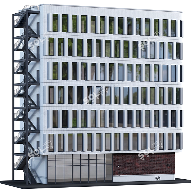 Corner Curve Residential Building Model 3D model image 2