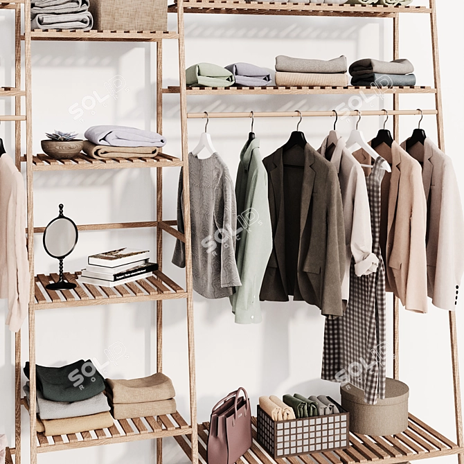 Wooden Wall-Mounted Wardrobe Organizer 3D model image 4