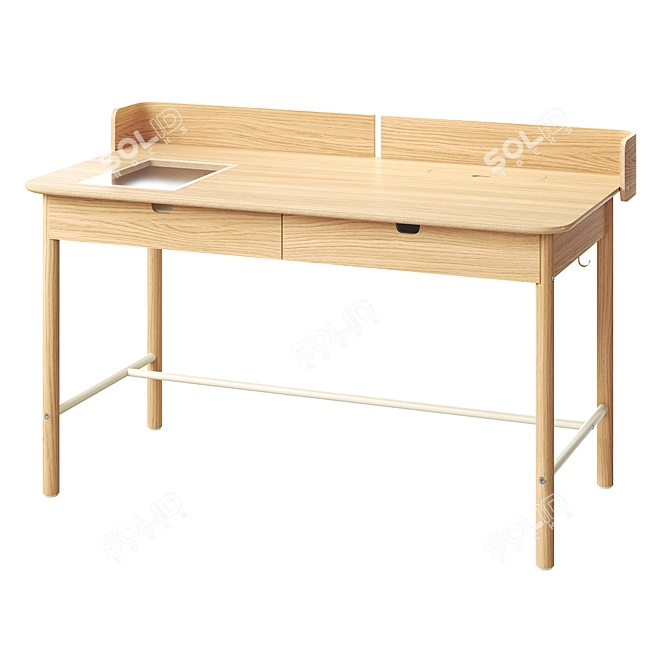 Modern Oak Desk Model Set 3D model image 1