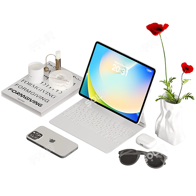 Premium Desk Decor Set 3D model image 2