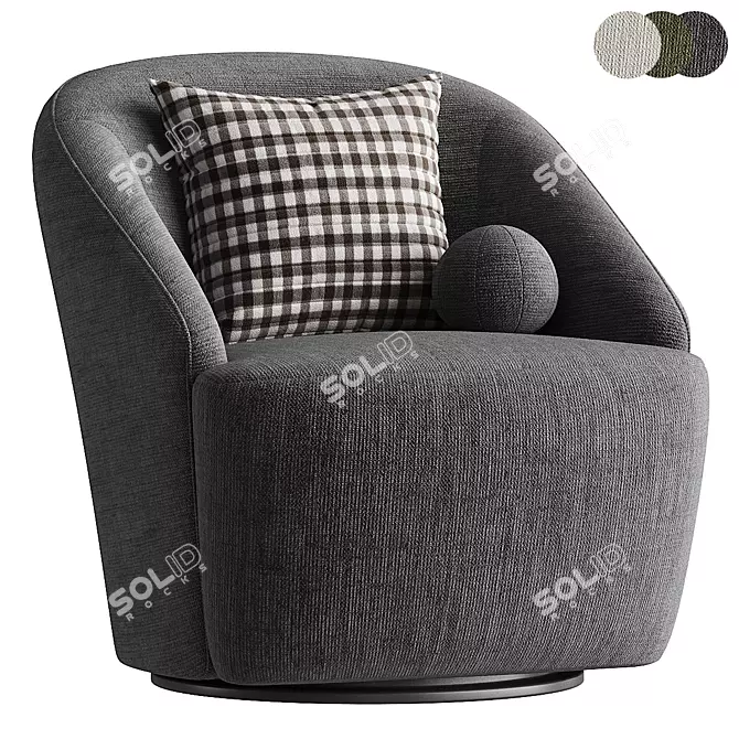 Elegant Swivel Armchair in Rustic Style 3D model image 1