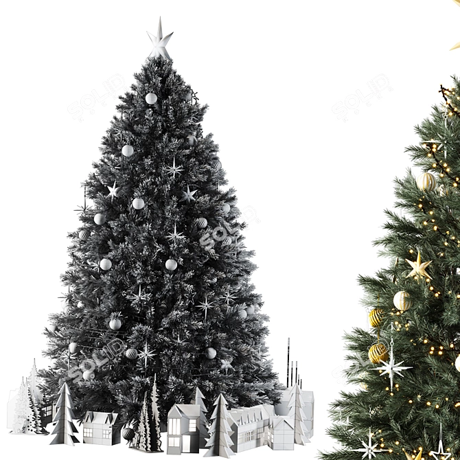 Christmas Tree Set with Decorations 3D model image 6