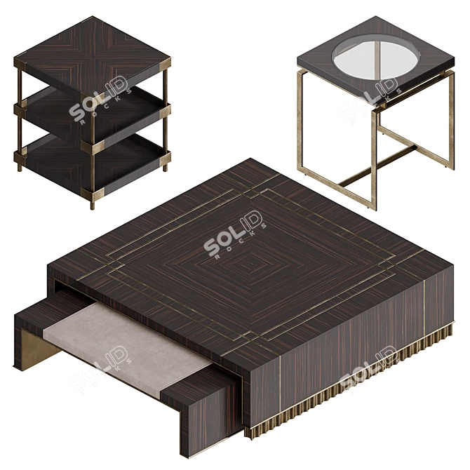 Elegant Art Deco Ebony Tables 3D model image 1