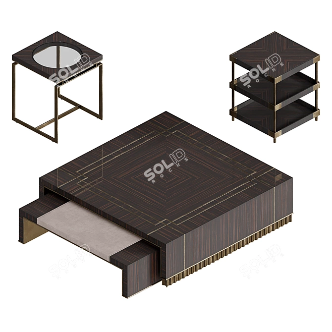 Elegant Art Deco Ebony Tables 3D model image 2