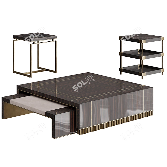 Elegant Art Deco Ebony Tables 3D model image 3