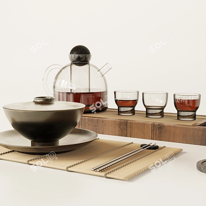 Modern Mesh Smooth Tableware Set 3D model image 4